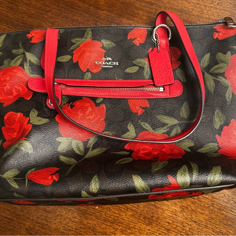 Coach Black and Red Floral Shoulder Bag